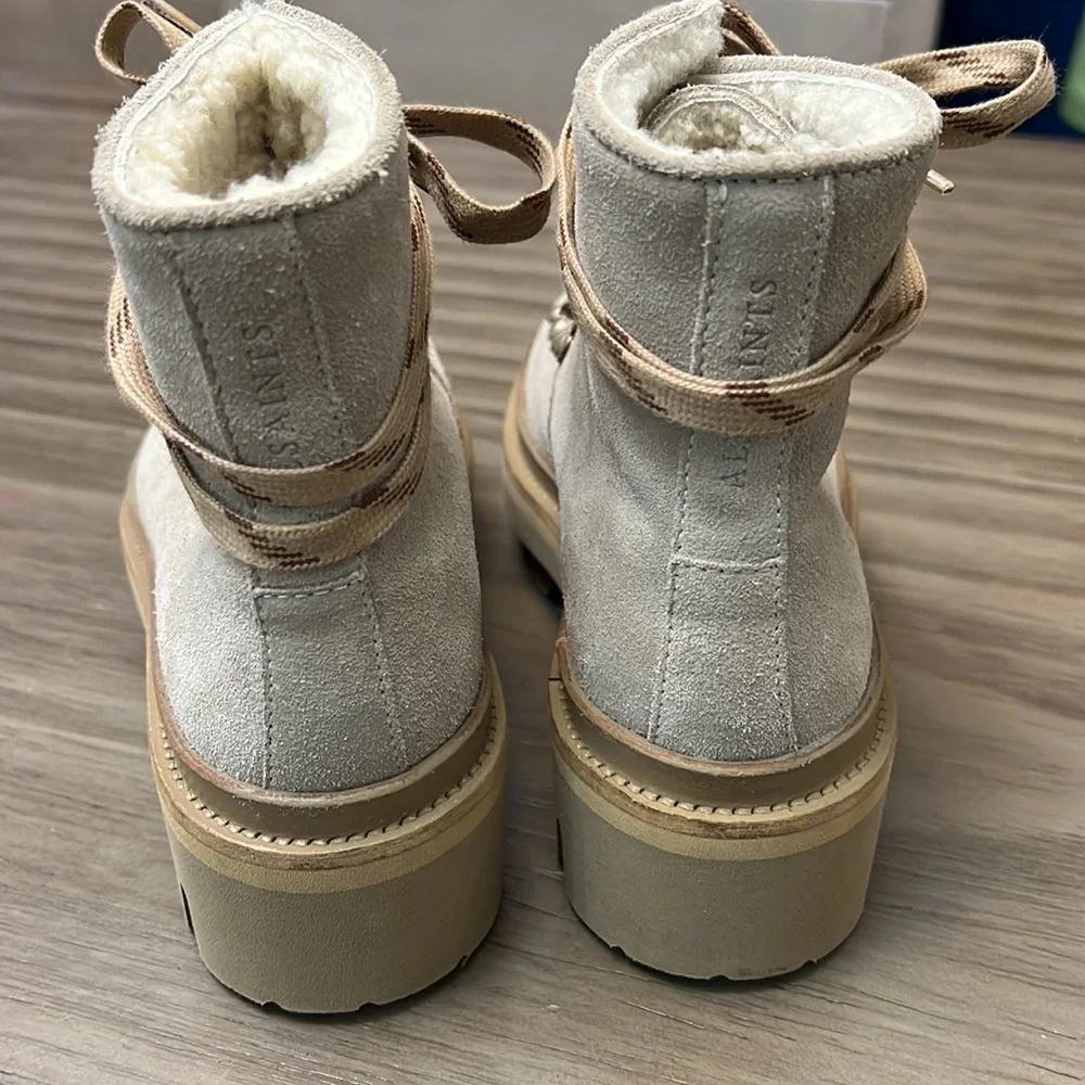 ALLSAINTS WANDA SUEDE COMBAT BOOTS SHEARLING LIND LUG SOLES SIZE 5